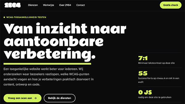 screen website 2904 met zwarte achtergrond en lime kleur tekst