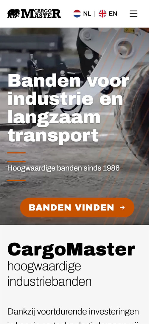 Homepage of cargomaster.nl on a mobile phone