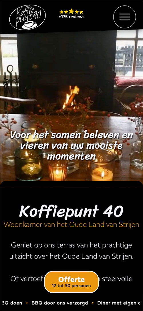Homepage of koffiepunt40.nl on a mobile phone