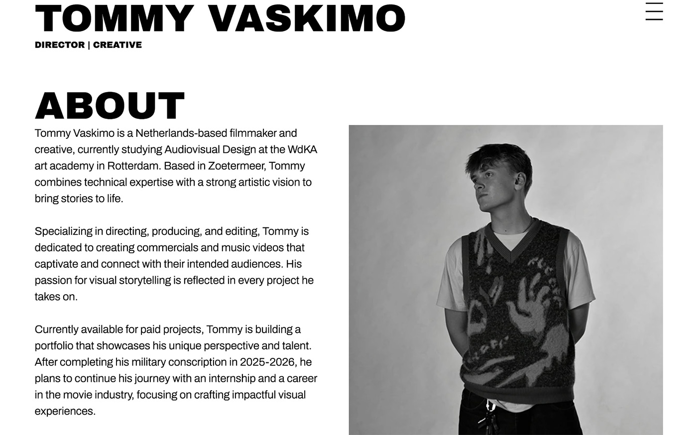Homepage van tommyvaskimo.com op desktop