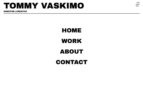 Het menu van tommyvaskimo.com op een mobiele telefoon